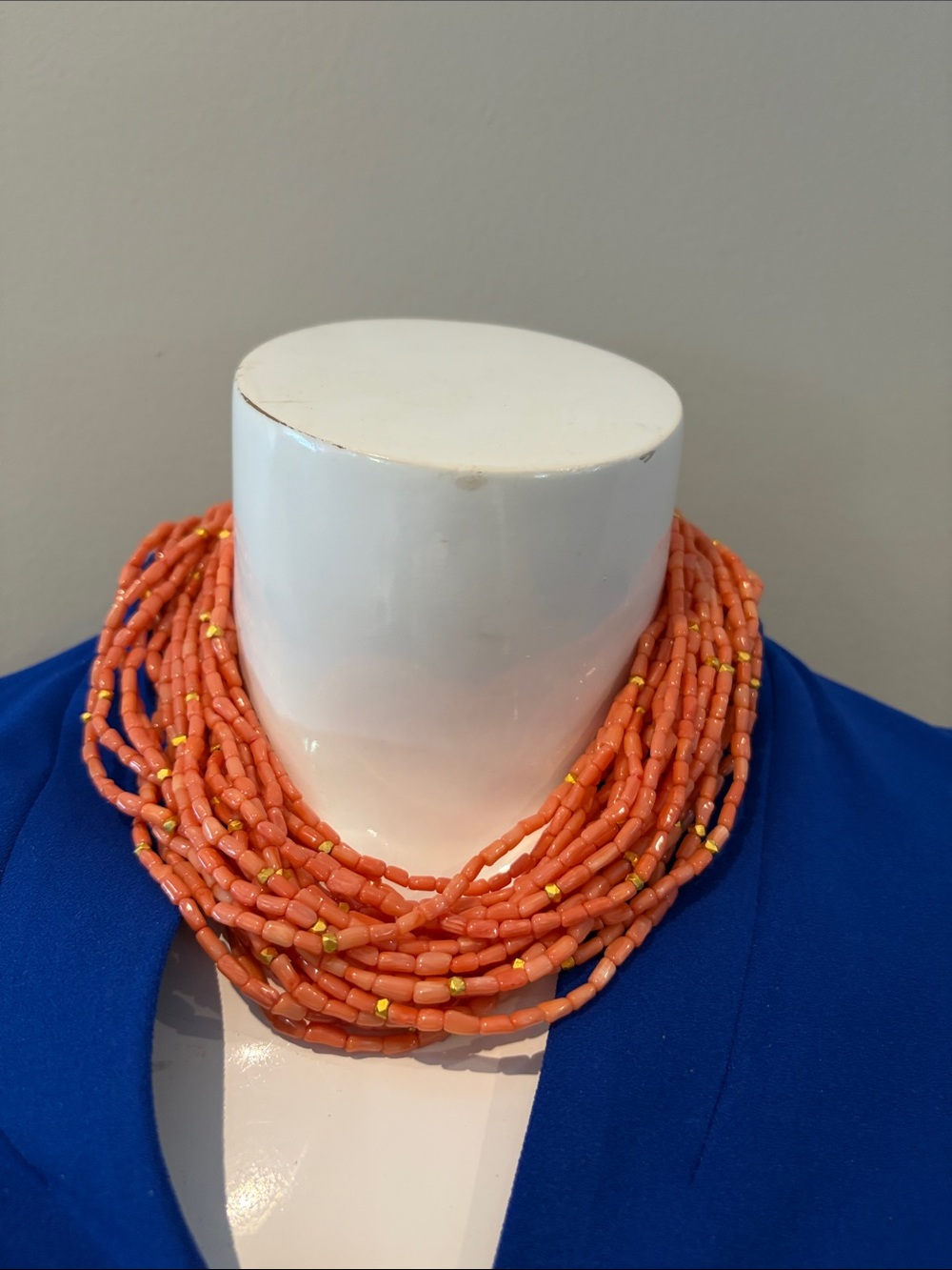 Jaded London Coral Multi-Strand Beaded Necklace with Gold Accents